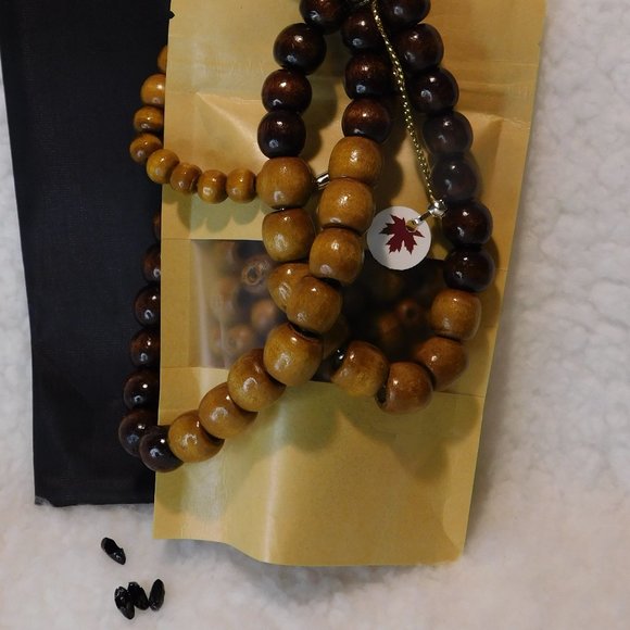 WOODEN BEAD 2 Tones Necklace Adjustable 30 inches - Picture 2 of 14